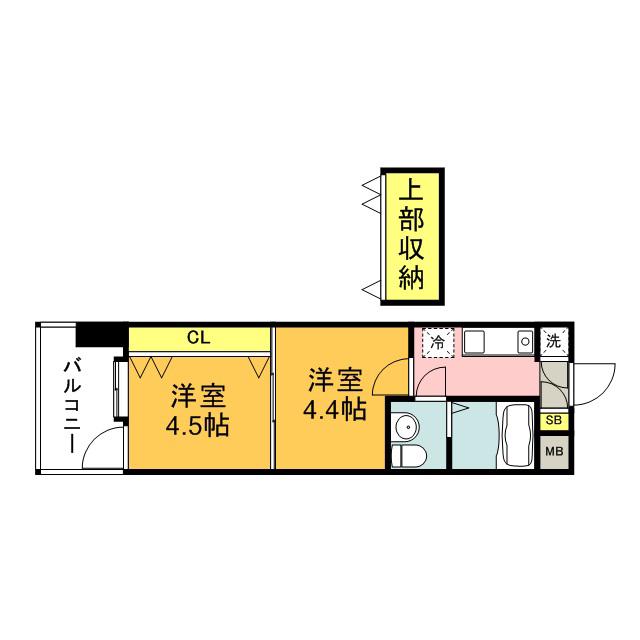 NO48プロジェクト2100博多(2K/9階)の間取り写真