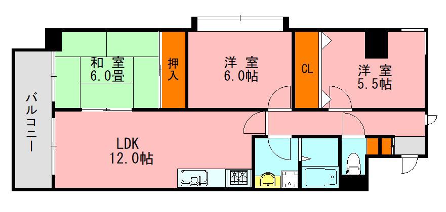 グランディ野間(3LDK/2階)の間取り写真