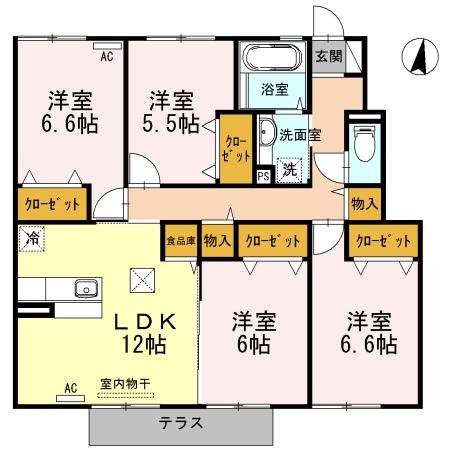 ラ・フォンテ A棟(4LDK/1階)の間取り写真