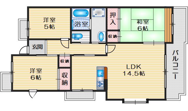 TフリーデンハイムII(3LDK/3階)の間取り写真