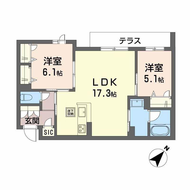 シャーメゾン エクロール 一部みらいエコ(2LDK/1階)の間取り写真