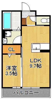 ニュー上の原(1LDK/2階)の間取り写真