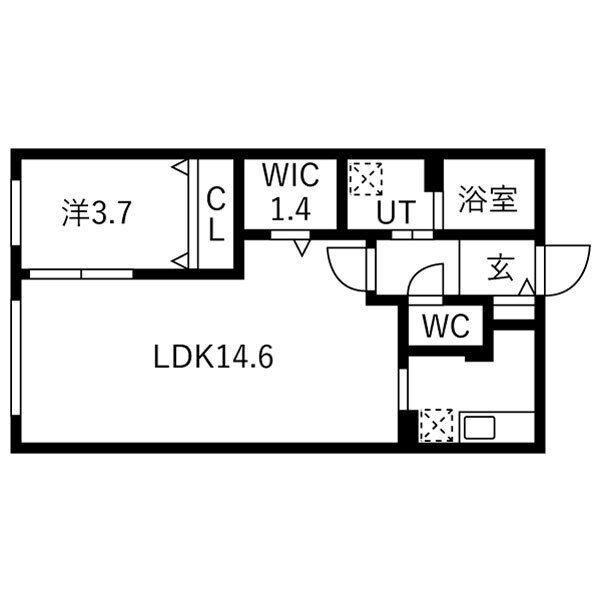 フラシア一社(1LDK/4階)の間取り写真