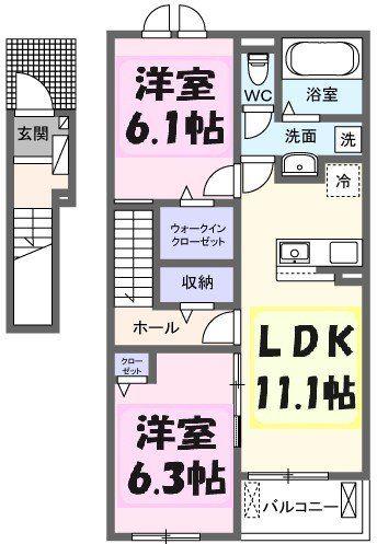 クイーンハウスII B棟(2LDK/2階)の間取り写真