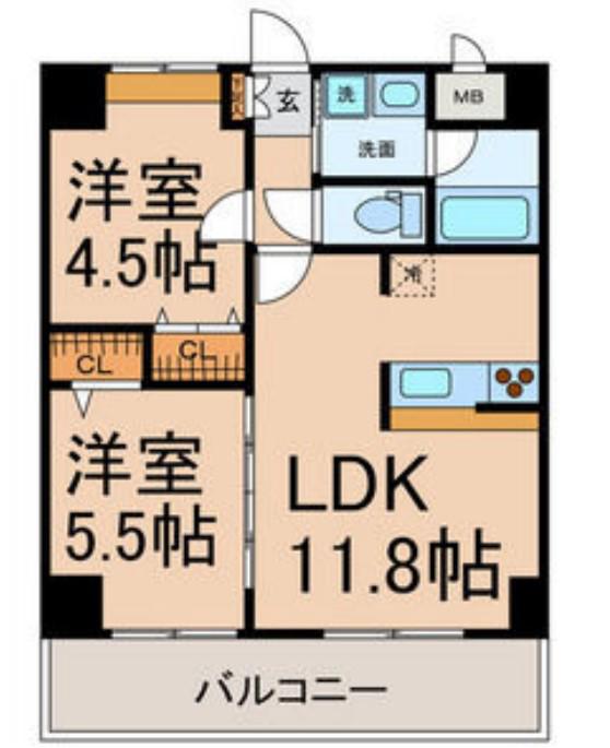 カーサビアンカ黒川(2LDK/8階)の間取り写真