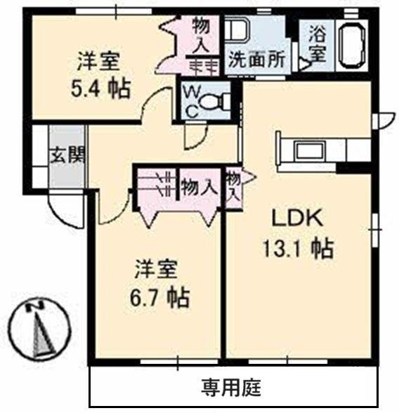 ハピネス A棟(2LDK/1階)の間取り写真