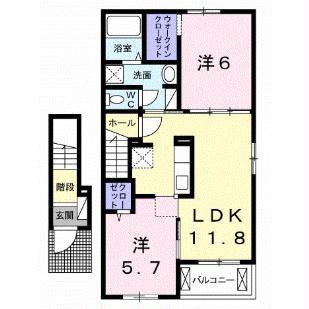 メゾン・ポラリスII(2LDK/2階)の間取り写真