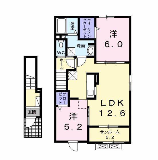 イーストヒルズ大崎E(2LDK/2階)の間取り写真