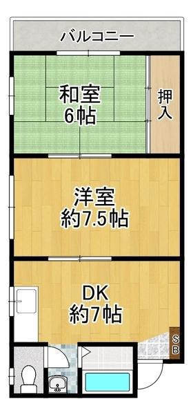 ハナキマンション(2DK/3階)の間取り写真