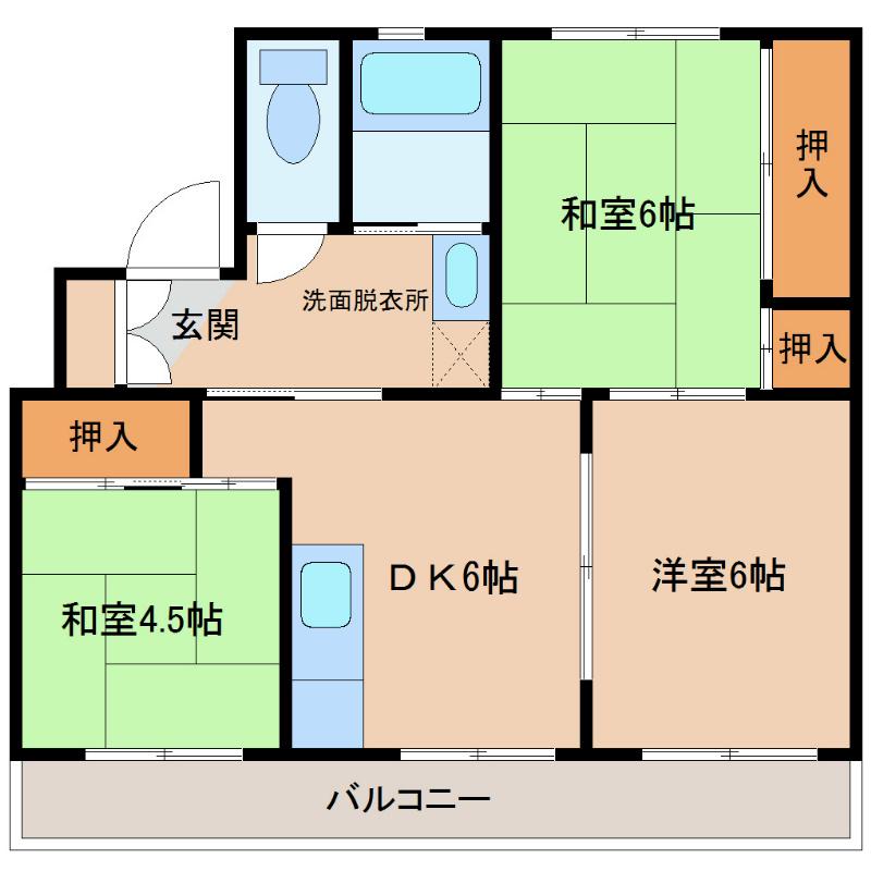 ファミール・烏帽子2号棟(3DK/2階)の間取り写真