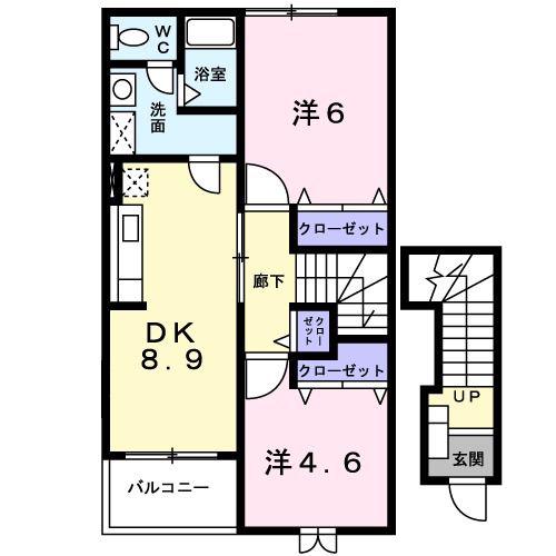 アンソレイエ(2DK/2階)の間取り写真