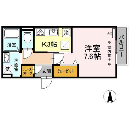 グランツ薬師堂(1K/1階)の間取り写真