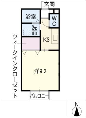 シャンブレ二村II(1K/2階)の間取り写真