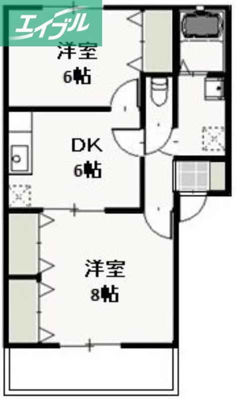 クリスタルパレスA(2DK/1階)の間取り写真