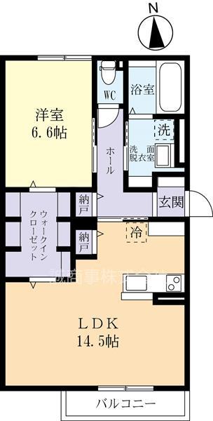 グリーンヒルズひたち野C棟(1LDK/2階)の間取り写真