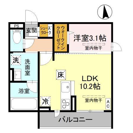 ARK西城南(1LDK/1階)の間取り写真