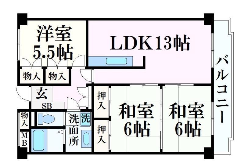 高楽ハイツ(3LDK/5階)の間取り写真