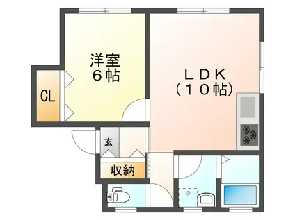 コモン富田(1LDK/1階)の間取り写真