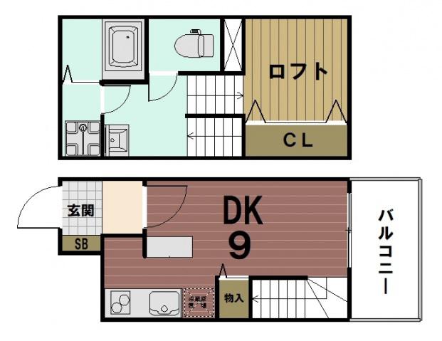 メゾネットYS(1DK/2階)の間取り写真