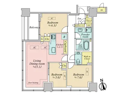 白金ザ・スカイ(3LDK/30階)の間取り写真