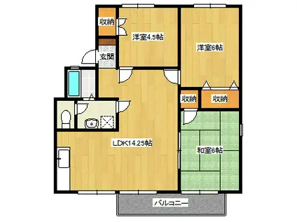 グランリーフ幸神B(3LDK/2階)の間取り写真