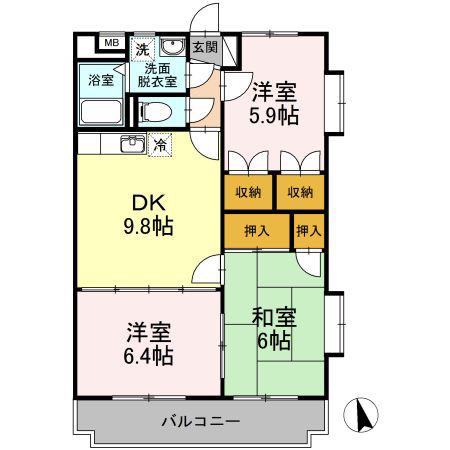 サンライズ駅部田(3DK/2階)の間取り写真