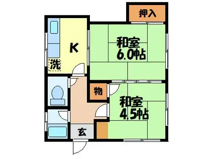 溝口アパートB(2K/1階)の間取り写真