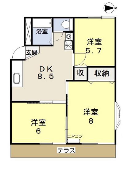 コーポ山陽C棟(3DK/1階)の間取り写真