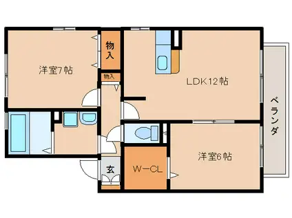 ヴェルジェ III棟(2LDK/2階)の間取り写真