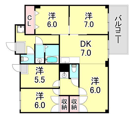 ダイバーシティ神戸長田B棟(5DK/6階)の間取り写真