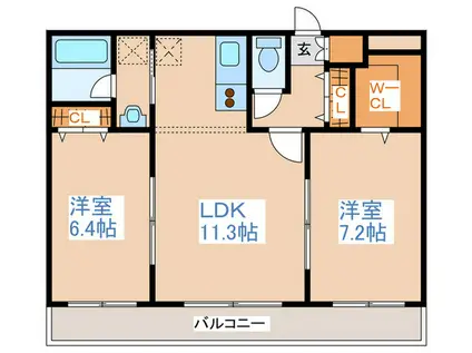コーポ八千代天神山(2LDK/2階)の間取り写真