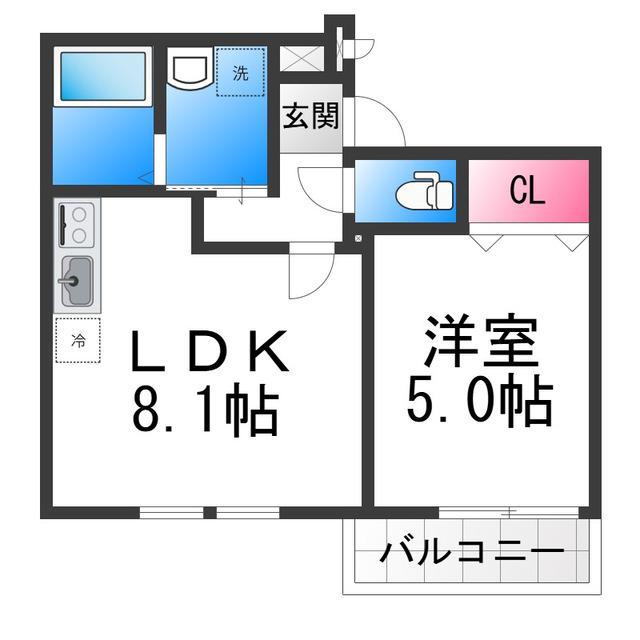 フジパレス諏訪ノ森I番館(1LDK/2階)の間取り写真