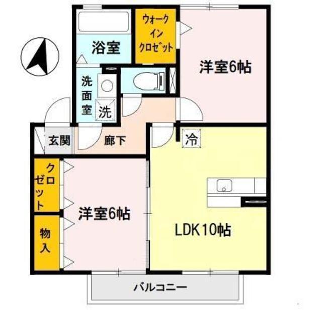 コートダジュール嶋(2LDK/2階)の間取り写真