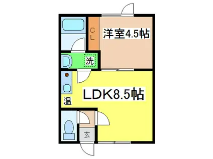 コーポリベラル(1LDK/2階)の間取り写真