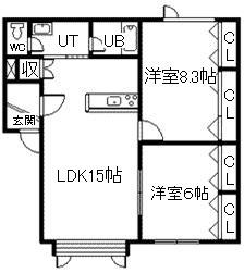 JR石北本線 東旭川駅 徒歩9分 2階建 築21年(2LDK/2階)の間取り写真