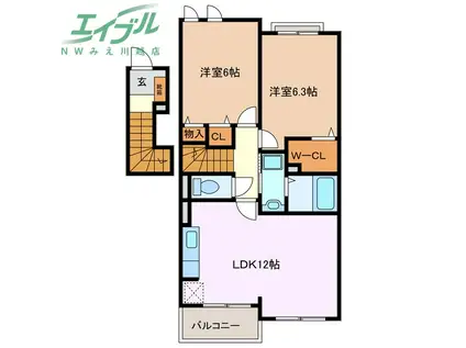 GREENII(2LDK/2階)の間取り写真