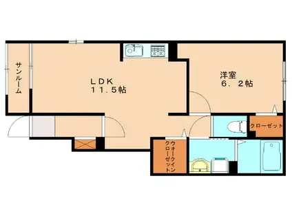 アカンサス宗像III(1LDK/1階)の間取り写真