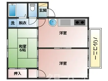 メゾニティ郡家(2DK/1階)の間取り写真