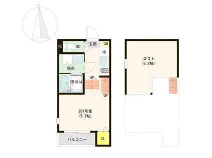 クラウドパレス薬師堂(1K/2階)の間取り写真