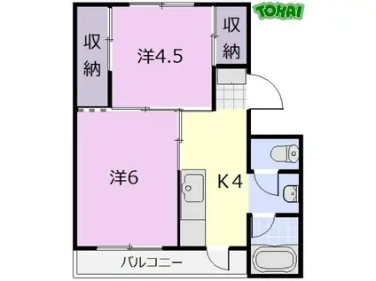 ビレッジハウス南郊I(2K/1階)の間取り写真