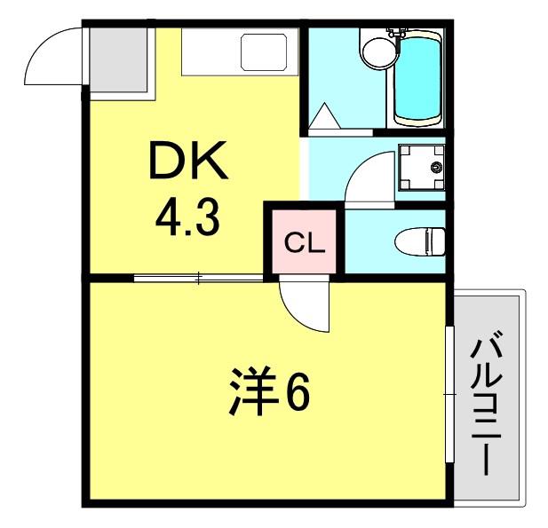 ルシエール平野 A棟(1K/1階)の間取り写真