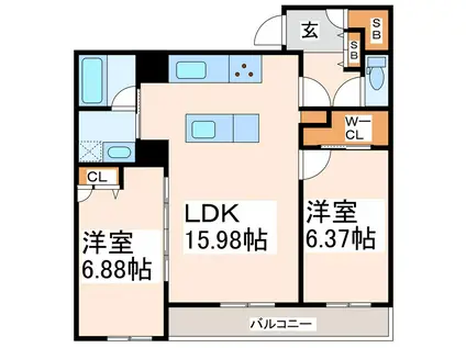 シャーメゾン健軍イースト(2LDK/2階)の間取り写真