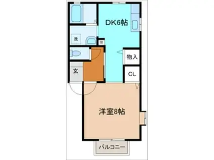 ユニヴェール B棟(1DK/2階)の間取り写真