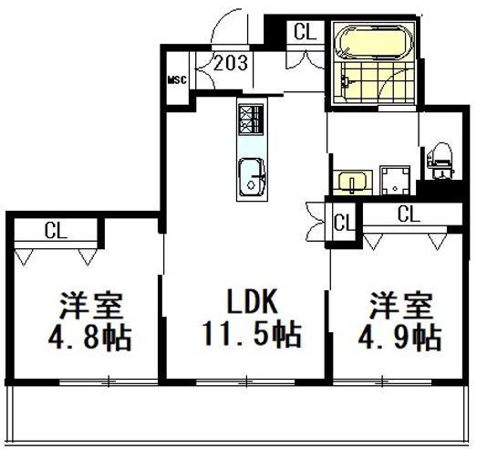 ハニー33(2LDK/2階)の間取り写真