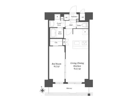プレサンスブルーム浅草(1LDK/12階)の間取り写真