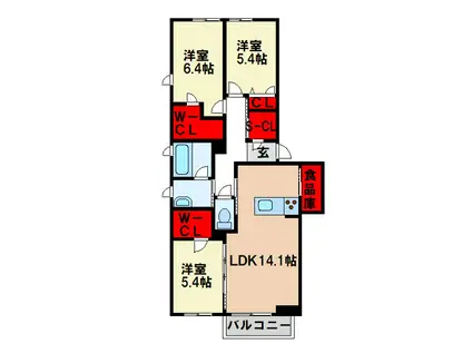 シャーメゾンガーデンズ神辺(3LDK/1階)の間取り写真