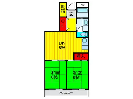 エレガントライフ忍ヶ丘(2DK/2階)の間取り写真