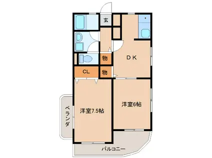 ルナ・シェ・モア(2DK/2階)の間取り写真