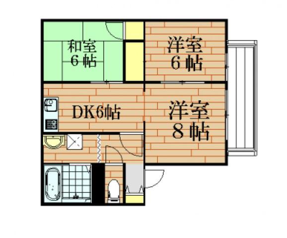 フロンティアE(3DK/2階)の間取り写真