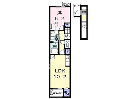 アンソレイエ(1LDK/2階)の間取り写真